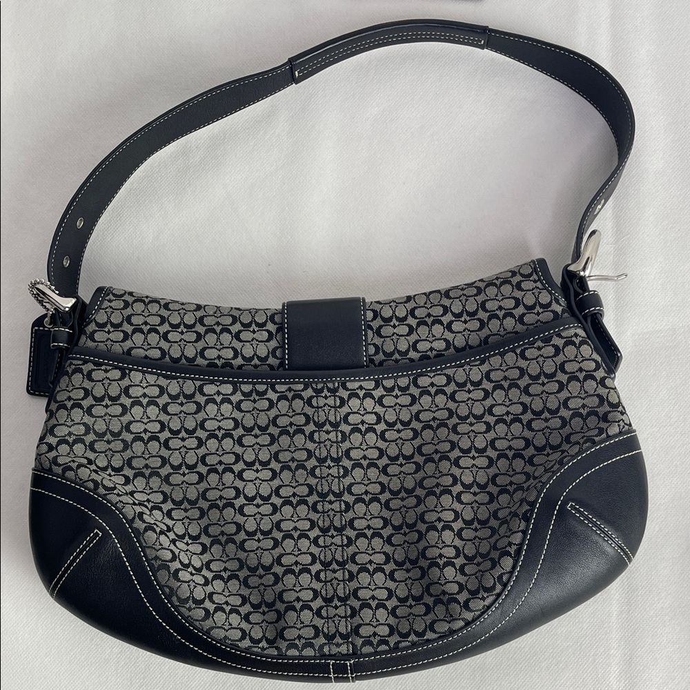 Coach Black Leather & Signature Fabric Shoulder Bag - Picture 9 of 10